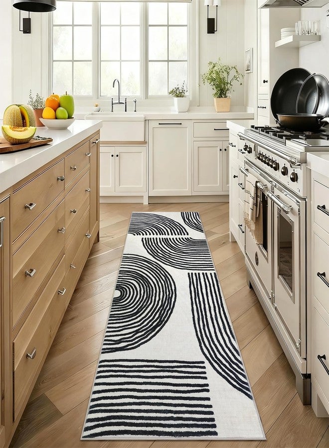 MilleLoom Washable Abstract Kitchen Rugs, 2x6 Modern Non Slip Hallway Runner, Low Pile Ultra Thin Entryway Mat Laundry Rugs Stain Resistant Accent Floor Cover for Bedside Bathroom, Black - Image 3